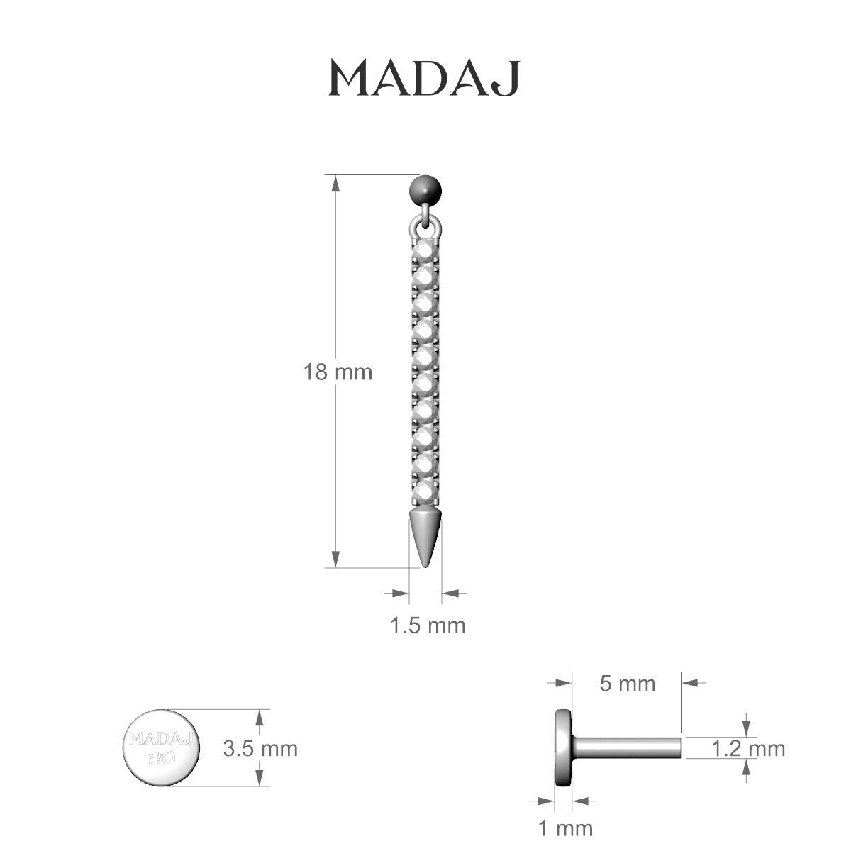 Xuan | 18k Yellow Gold 18 mm 5 mm Spike Diamond Piercing