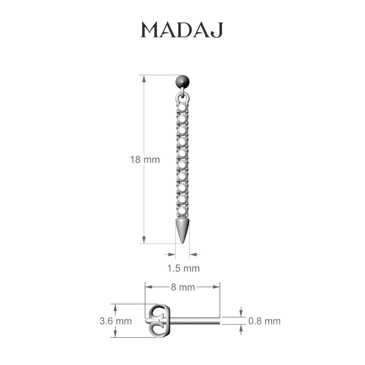 Xuan | 18k White Gold 18 mm Spike Diamond Earring