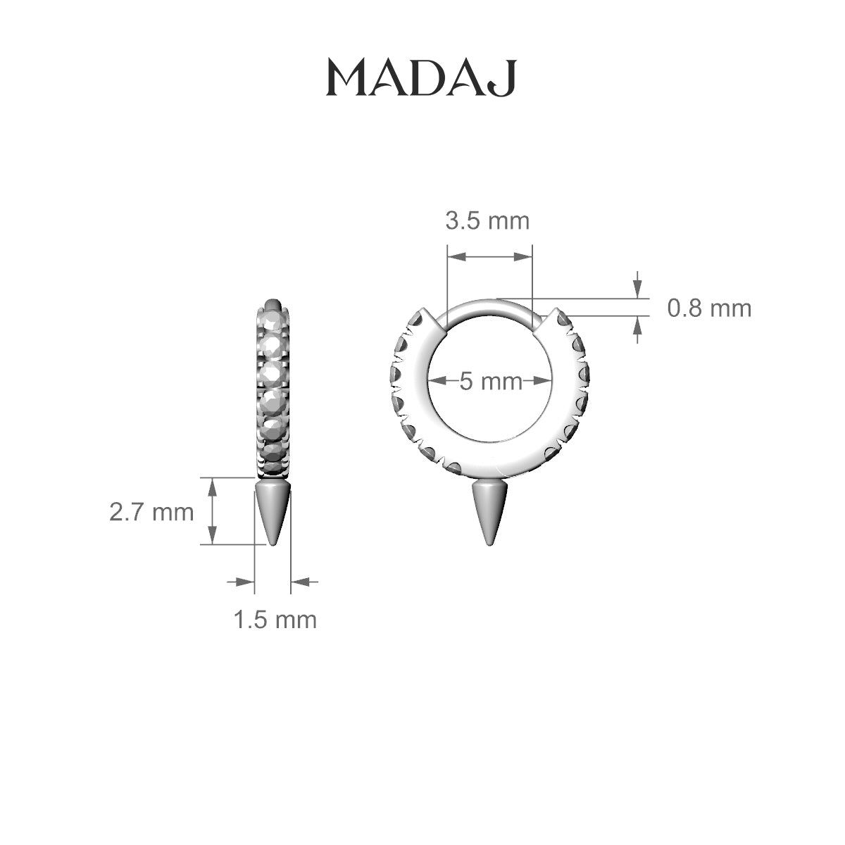 Xuan | 18k Rose Gold 5 mm Spike Diamond Hoop Piercing