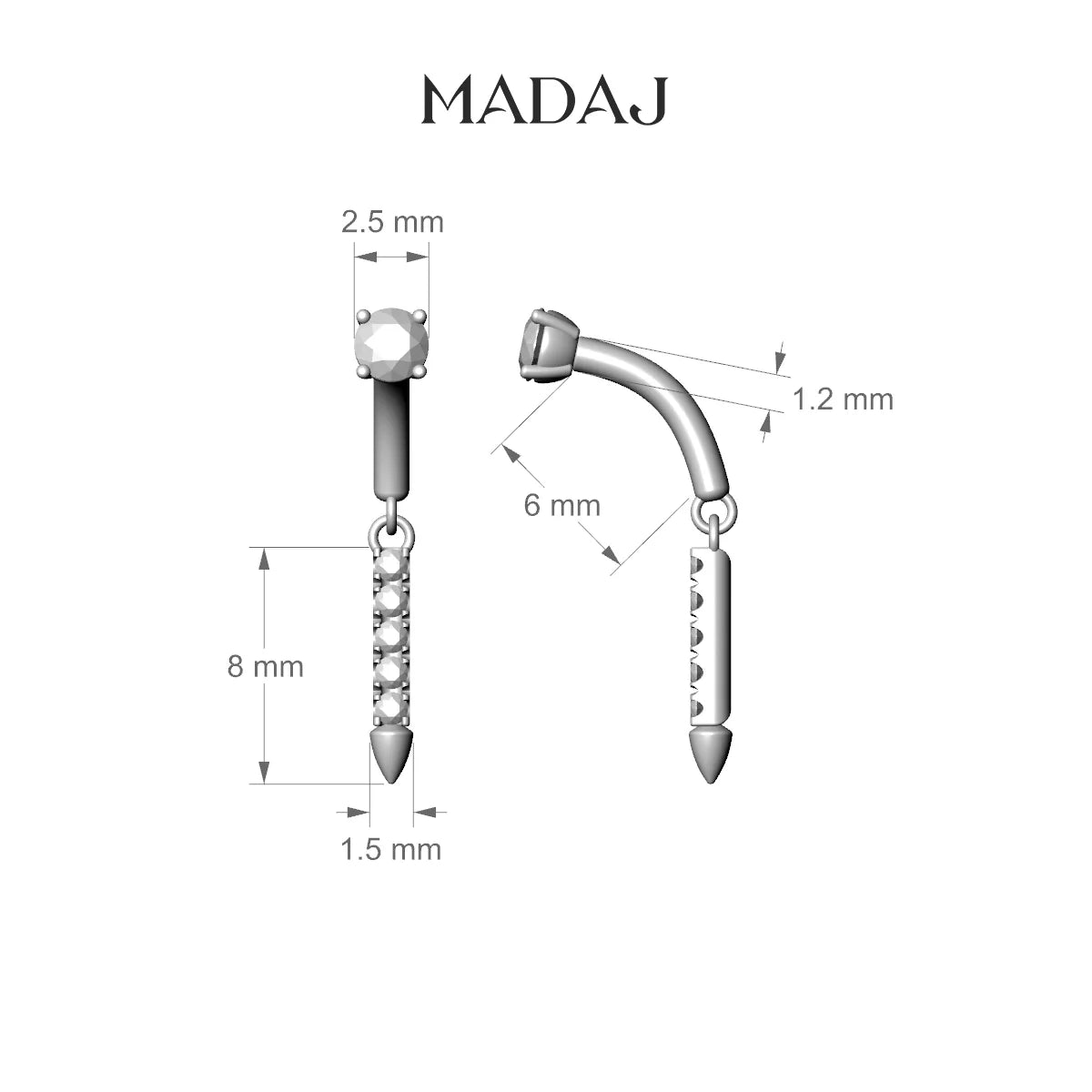 Xuan | Piercing Rook Spike Diamant Or Jaune 18k Hypoallergénique 6 mm