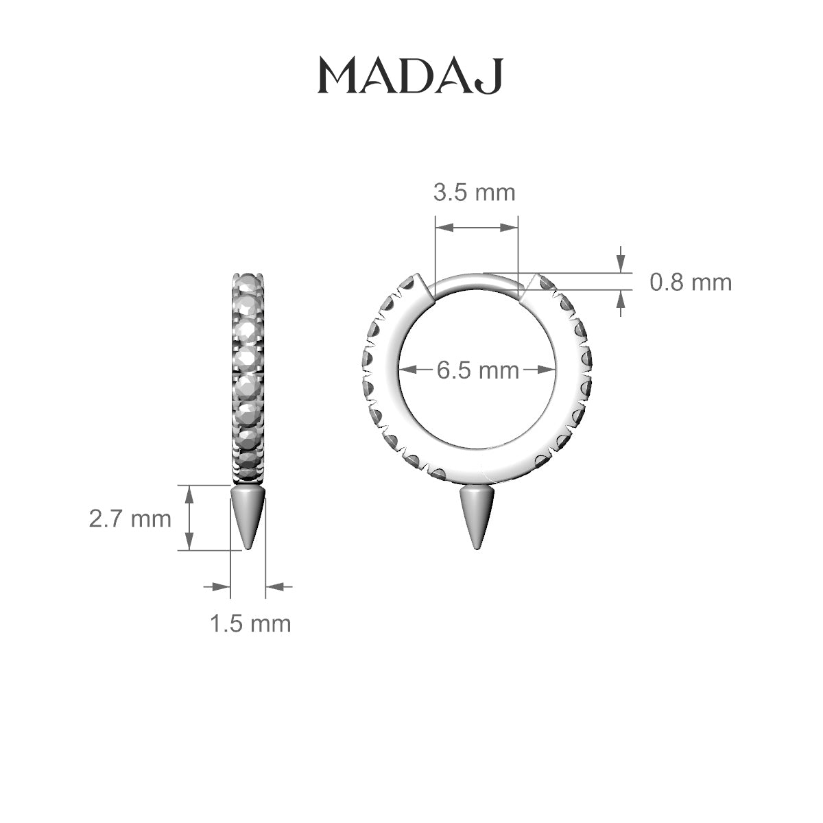 Xuan | 18k Yellow Gold 6.5 mm Spike Black Diamond Hoop Piercing
