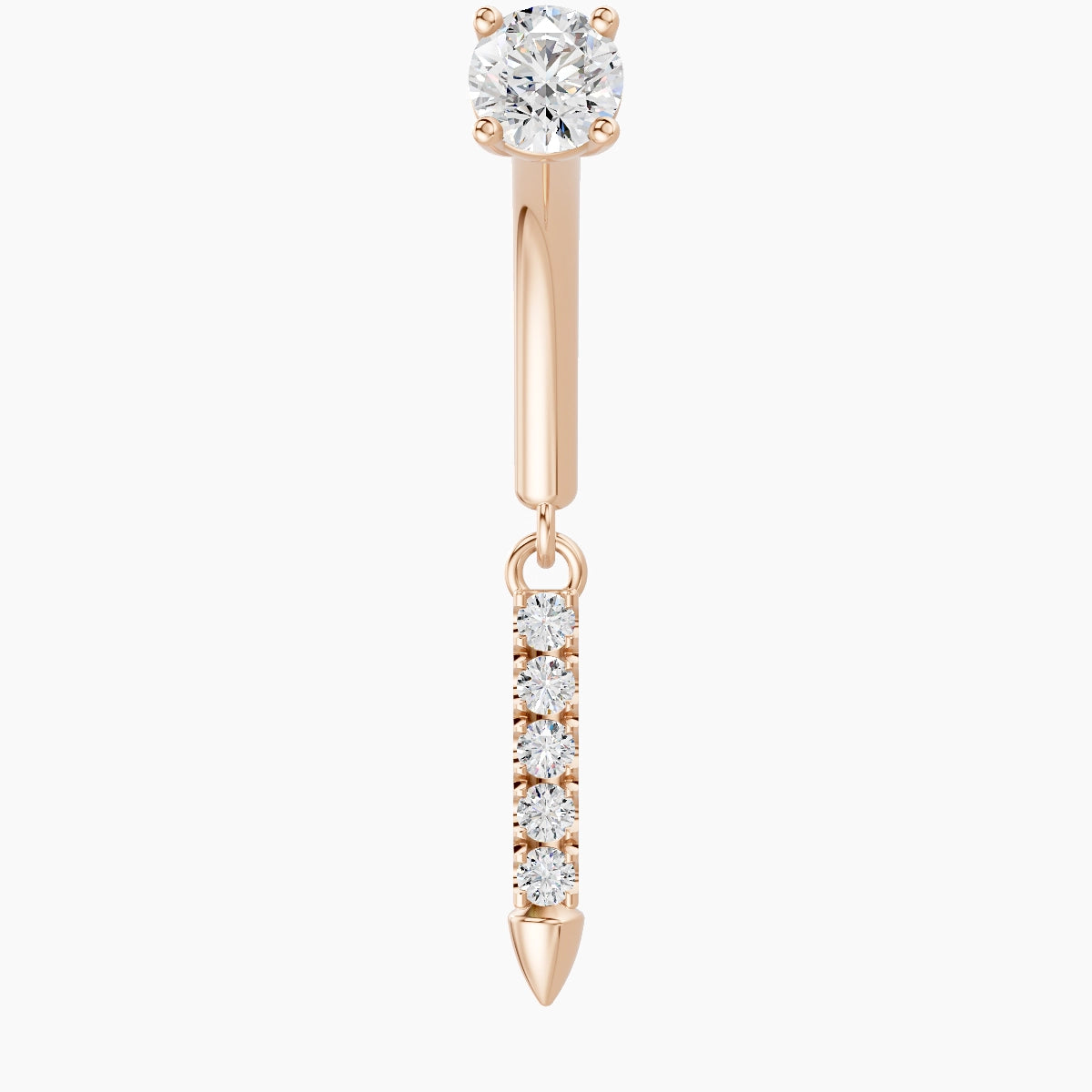 Xuan | Piercing Rook Spike Diamant Or Rose 18k Hypoallergénique 8 mm