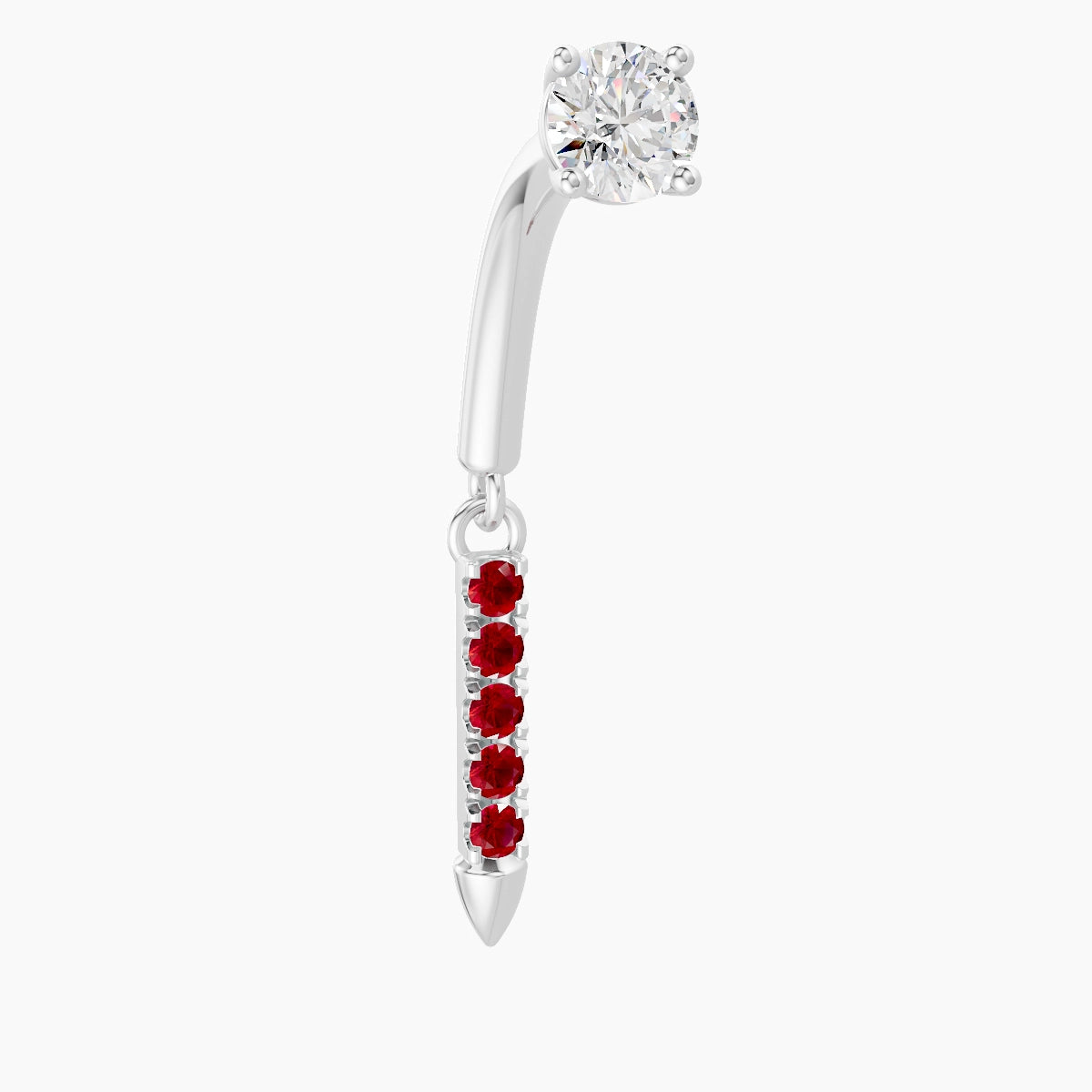 Xuan | 18k White Gold 8 mm Spike Ruby & Diamond Rook Piercing