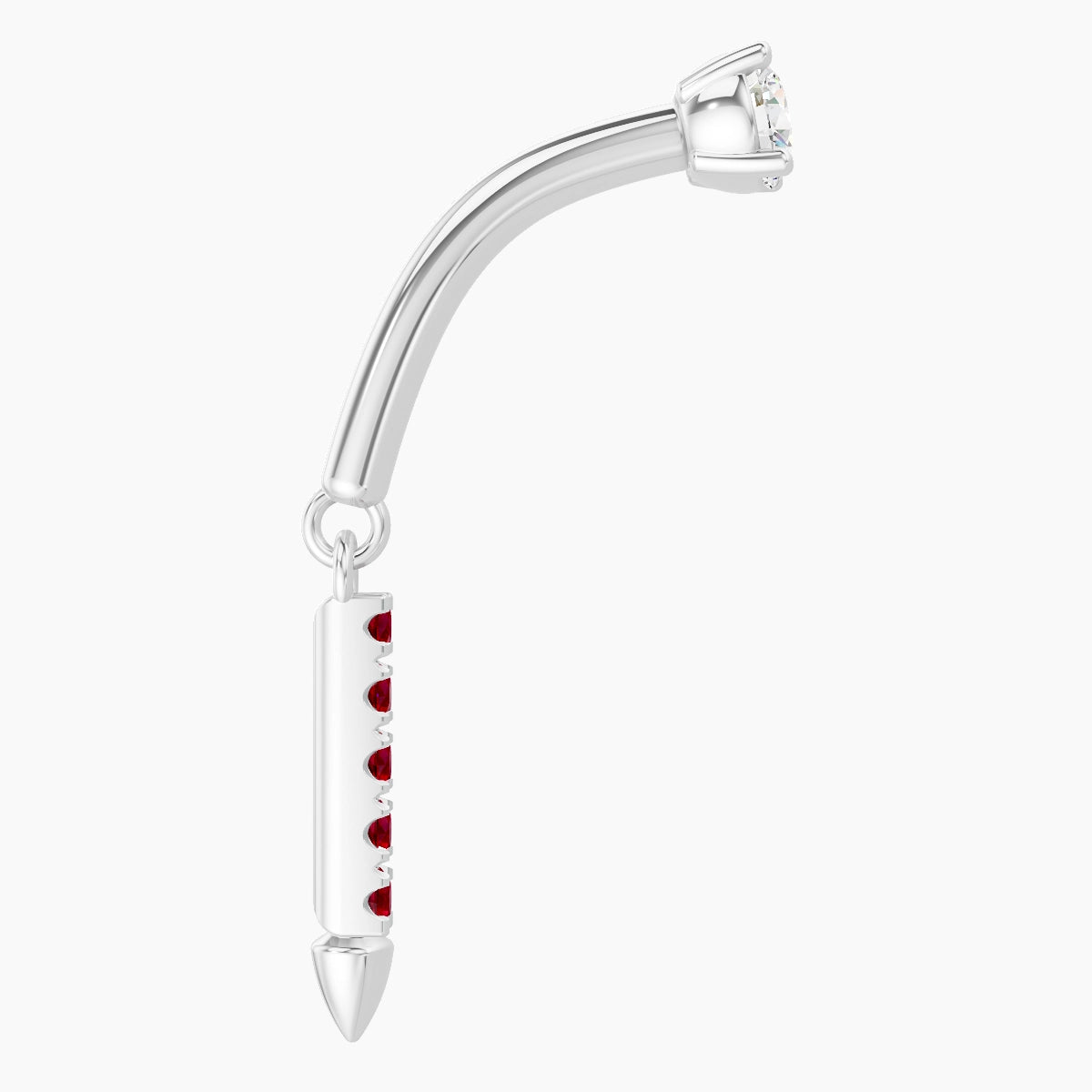 Xuan | 18k White Gold 8 mm Spike Ruby & Diamond Rook Piercing