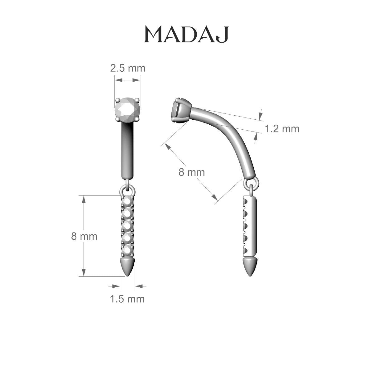 Xuan | 18k Rose Gold 8 mm Spike Ruby & Diamond Rook Piercing